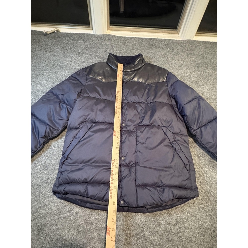 Lucky Brand Jacket Mens Medium Navy Puffer Quilted Faux Leather Yoke Snap Front - Picture 10 of 11